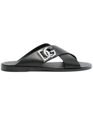 Dolce & Gabbana Sandali In Pelle Con Logo Dg - Nero
