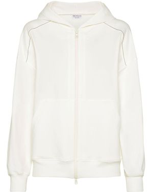 Brunello Cucinelli Felpa Con Decorazione Monili E Cappuccio - Bianco