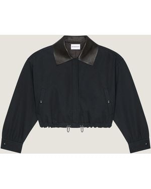 Givenchy Jacket In Cotton And Wool With Leather Collar - Blue
