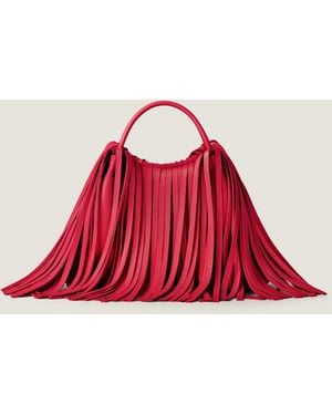 Givenchy Nano Facet Tote Bag In Leather With Fringes - Red