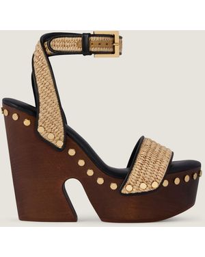 Givenchy Clog Raffia-Effect Platform Sandals With Studs Detail - Natural