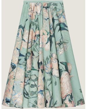 Givenchy Gonna lunga circolare in popeline con stampa rose - Blu