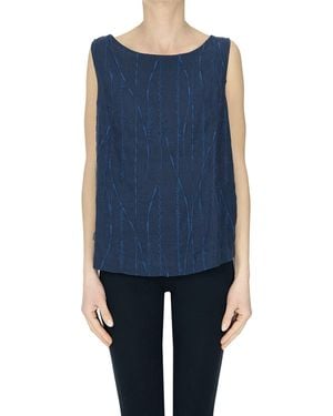 Whyci Embroidered Linen Top - Blue