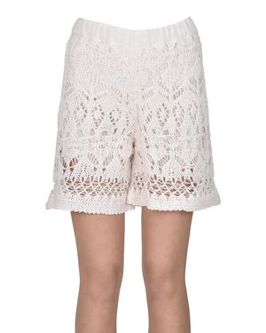 Semicouture Shorts in maglia crochet - Bianco