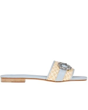 Emanuela Caruso Jewel Buckle Slides - White