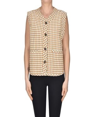 Moismont Checked Print Quilted Gilet - Blue