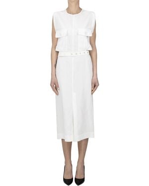 Semicouture Viscose And Linen Sheath Dress - White