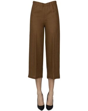TAWATA Cropped Linen Pants - Brown
