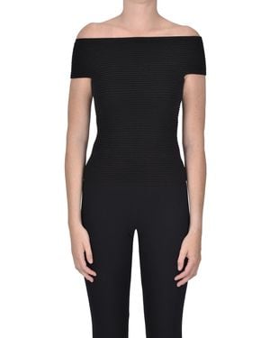 Nenette Cropped Ribbed Top - Black