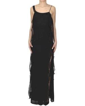 Nenette Ruched Chiffon Long Dress - Black