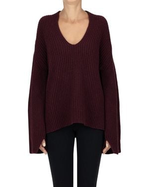 forte_forte Ribbed Chunky Knit Pullover - Red