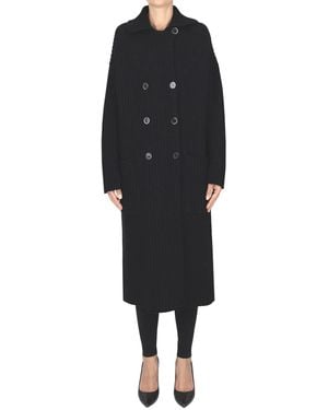 Semicouture Ribbed Chunky Knit Coat - Black
