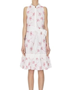 Loretta Caponi Embroidered Cotton Dress - White