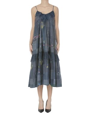 Eka Embroidered Slip Dress - Blue