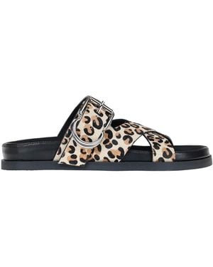 Strategia Animal Print Haircalf Slides - Black