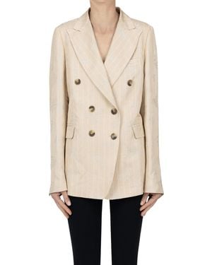 Kiltie Jacquard Fabric Blazer - Natural
