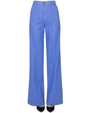 Kiltie Denim Effect Cotton And Linen Pants - Blue