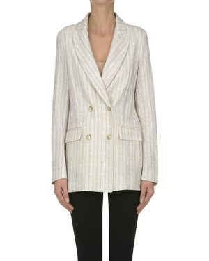 GOODMATCH Pinstriped Double-breasted Blazer - White