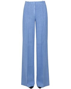 Kiltie Wide Leg Linen Pants - Blue