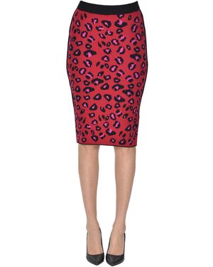 SIMONA CORSELLINI Gonna a tubino in maglia animalier - Rosso