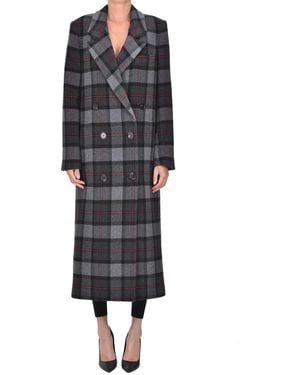 MSGM Checked Print Double-brested Coat - Black