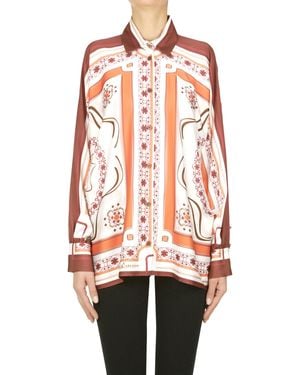D.exterior Printed Satin Blouse - Red