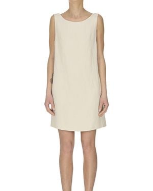Dondup Viscose And Linen Dress - Natural