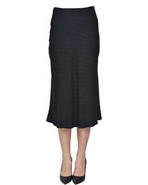 Elisabetta Franchi Designer Logo Print Satin Skirt - Black