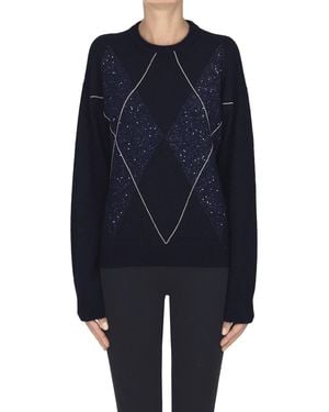 Peserico Pullover a rombi con paillettes - Blu