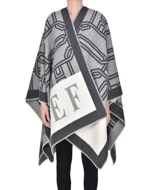 Elisabetta Franchi Lettering Jacquard Cloth Cape - Gray