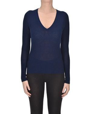 360cashmere Ribbed Silk And Cashmere Pullover - Blue