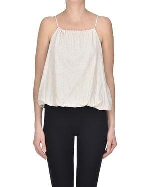 Blanca Linen Blend Croppec Top - White