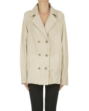 Mono Blazer doppiopetto in suede - Neutro