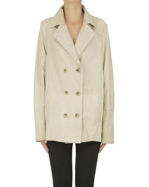 Mono Suede Double-breasted Blazer - Natural