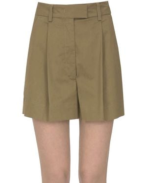 THE LATEST Cotton Shorts With Darts - Green
