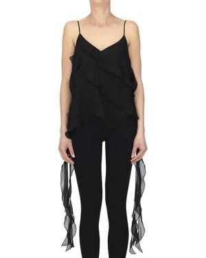 Nenette Ruched Chiffon Top - Black