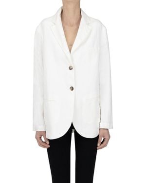 Kiltie Piquet Cotton And Linen Blazer - White