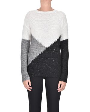 Clips Embellished Color-block Pullover - Gray