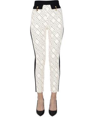 Elisabetta Franchi Designer Logo Slim Pants - White