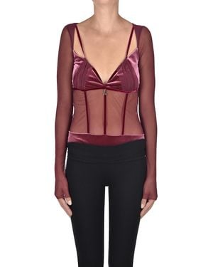 Patrizia Pepe Tulle Body With Velvet Inserts - Red