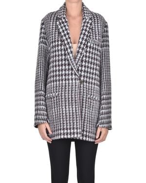 Forte Forte Maxi Houndsthooth Print Coat - Gray