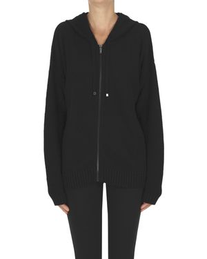 Clips Zippered Hooded Cardigan - Black
