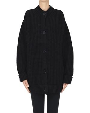 Semicouture Maxi cardigan a coste - Nero