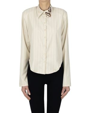 Haveone Cropped Pinstriped Shirt - White