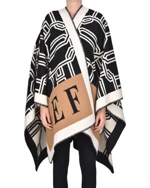 Elisabetta Franchi Lettering Jacquard Cloth Cape - Black