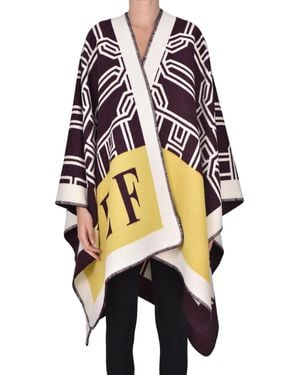 Elisabetta Franchi Lettering Jacquard Cloth Cape - Blue