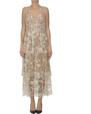 Self-Portrait Sequined Tulle Dress - Natural