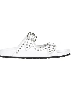 Dondup Ciabatte in pelle con borchie - Bianco