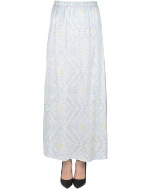 Hemisphere Printed Silk Midi Skirt - White