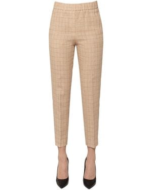 Peserico Checked Print Linen Pants - Natural